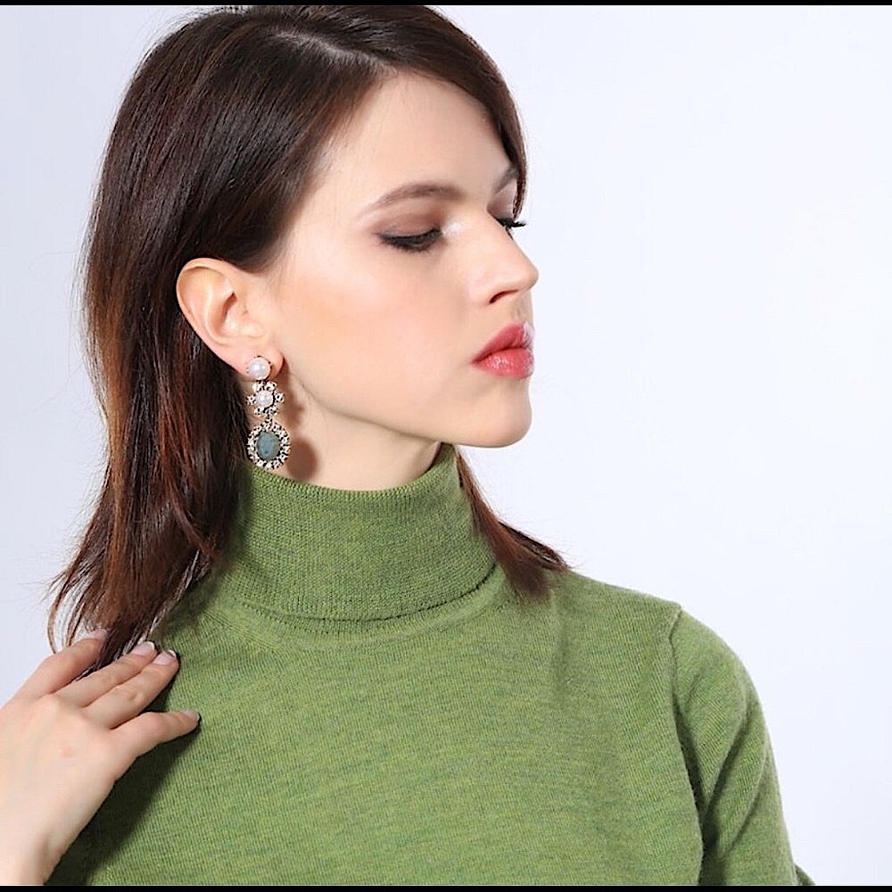 Green Stone Statement Earrings